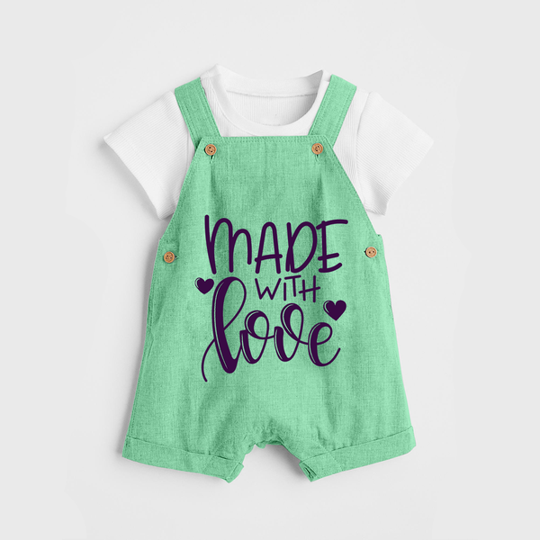 Made With Love Dungaree | Personalized Baby Dungaree for Your Little One - GREEN - 0 - 5 Months Old (Chest 18")