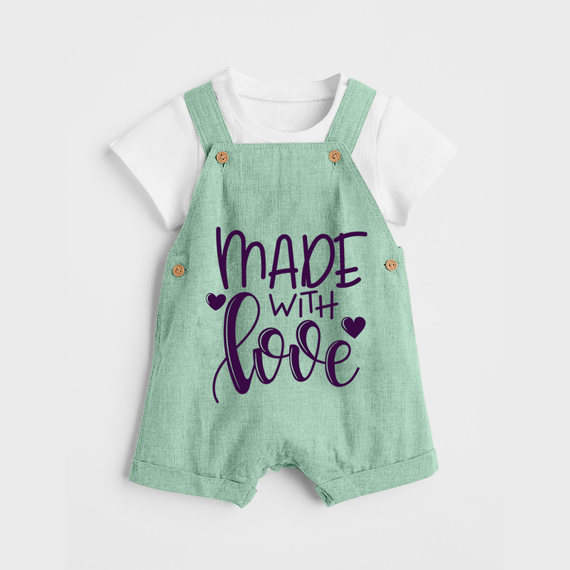 Made With Love Dungaree | Personalized Baby Dungaree for Your Little One - MINT GREEN - 0 - 5 Months Old (Chest 18")
