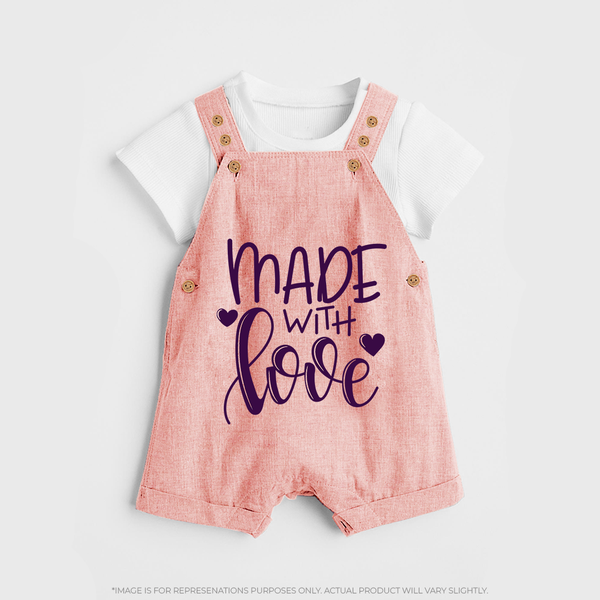 Made With Love Dungaree | Personalized Baby Dungaree for Your Little One - PEACH - 0 - 5 Months Old (Chest 18")