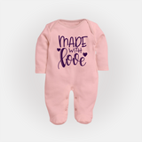 Made With Love Sleep Suit | Personalized Baby Sleep Suit for Your Little One - BABY PINK - New Born (Chest 7.5")