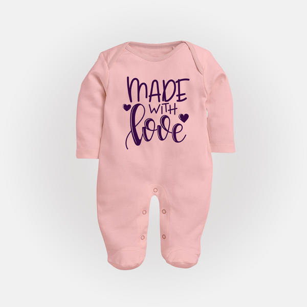 Made With Love Sleep Suit | Personalized Baby Sleep Suit for Your Little One - BABY PINK - New Born (Chest 7.5")