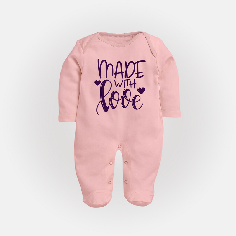 Made With Love Sleep Suit | Personalized Baby Sleep Suit for Your Little One - BABY PINK - New Born (Chest 7.5")