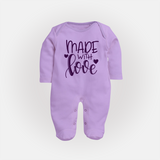 Made With Love Sleep Suit | Personalized Baby Sleep Suit for Your Little One - LILAC - New Born (Chest 7.5")