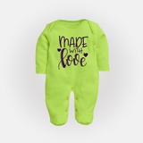 Made With Love Sleep Suit | Personalized Baby Sleep Suit for Your Little One - LIME GREEN - New Born (Chest 7.5")