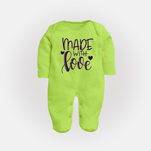 Made With Love Sleep Suit | Personalized Baby Sleep Suit for Your Little One - LIME GREEN - New Born (Chest 7.5")