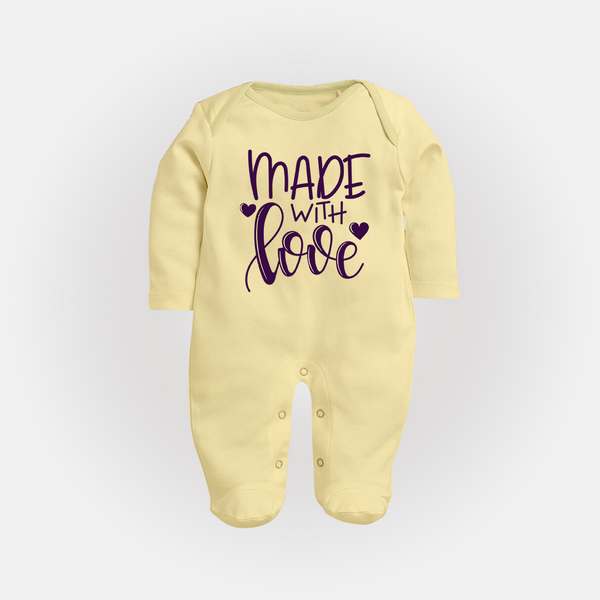 Made With Love Sleep Suit | Personalized Baby Sleep Suit for Your Little One - PASTEL YELLOW - New Born (Chest 7.5")