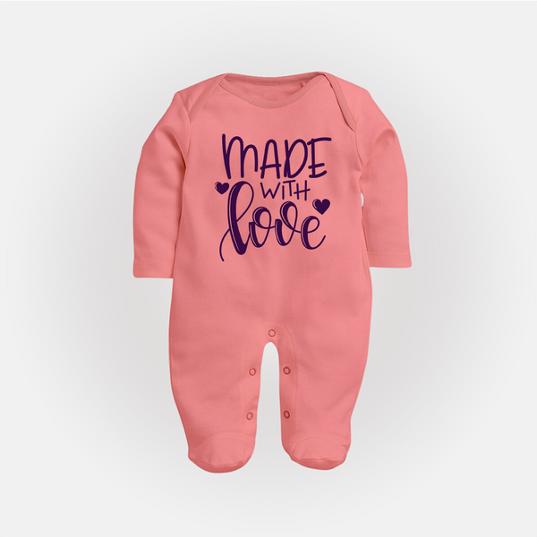 Made With Love Sleep Suit | Personalized Baby Sleep Suit for Your Little One - PEACH - New Born (Chest 7.5")