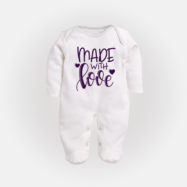 Made With Love Sleep Suit | Personalized Baby Sleep Suit for Your Little One - WHITE - New Born (Chest 7.5")