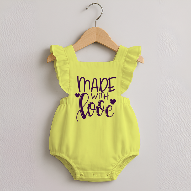 Made With Love Romper Frock | Personalized Baby Romper Frock for Your Little One - PASTEL YELLOW - 0 - 3 Months Old (Chest 19")