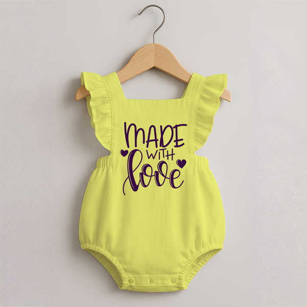 Made With Love Romper Frock | Personalized Baby Romper Frock for Your Little One - PASTEL YELLOW - 0 - 3 Months Old (Chest 19")