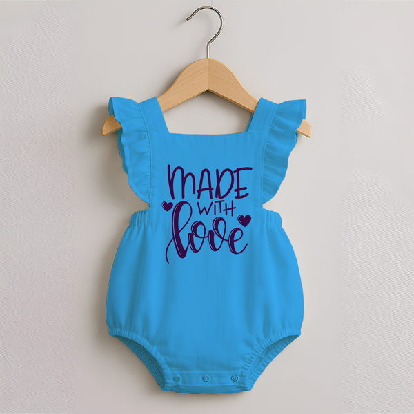 Made With Love Romper Frock | Personalized Baby Romper Frock for Your Little One - SKY BLUE - 0 - 3 Months Old (Chest 19")