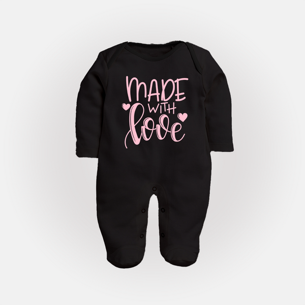 Made With Love Sleep Suit | Personalized Baby Sleep Suit for Your Little One - BLACK - New Born (Chest 7.5")
