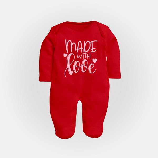 Made With Love Sleep Suit | Personalized Baby Sleep Suit for Your Little One - RED - New Born (Chest 7.5")
