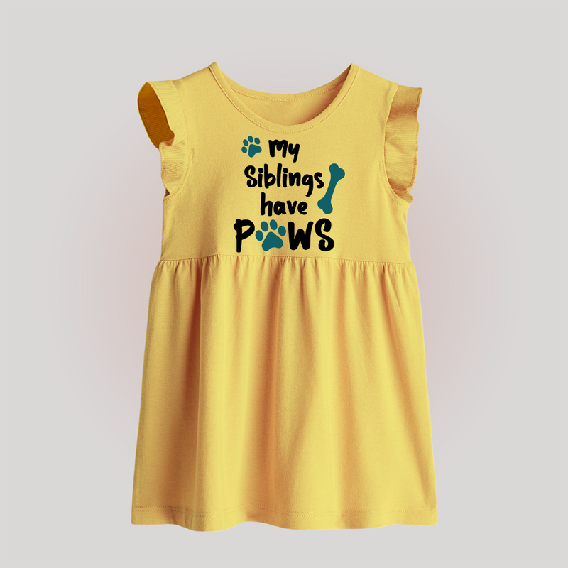 My Siblings Have Paws Baby Frock | Custom BabyFrock for Animal-Loving Families - PASTEL YELLOW - 0 - 3 Months Old (Chest 17")