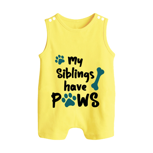 My Siblings Have Paws Romper Suit | Custom Baby Romper Suit for Animal-Loving Families - PASTEL YELLOW - 0 - 5 Months Old (Chest 18")