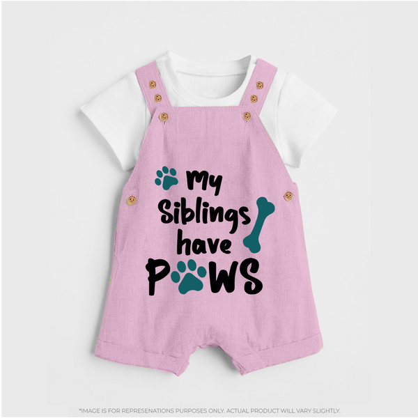 My Siblings Have Paws Dungaree | Custom Baby Dungaree for Animal-Loving Families - BABY PINK - 0 - 5 Months Old (Chest 18")