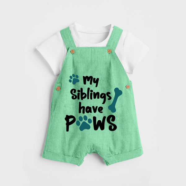 My Siblings Have Paws Dungaree | Custom Baby Dungaree for Animal-Loving Families - GREEN - 0 - 5 Months Old (Chest 18")