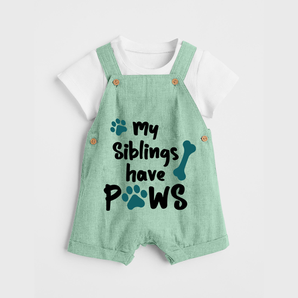 My Siblings Have Paws Dungaree | Custom Baby Dungaree for Animal-Loving Families - MINT GREEN - 0 - 5 Months Old (Chest 18")