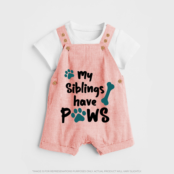 My Siblings Have Paws Dungaree | Custom Baby Dungaree for Animal-Loving Families - PEACH - 0 - 5 Months Old (Chest 18")