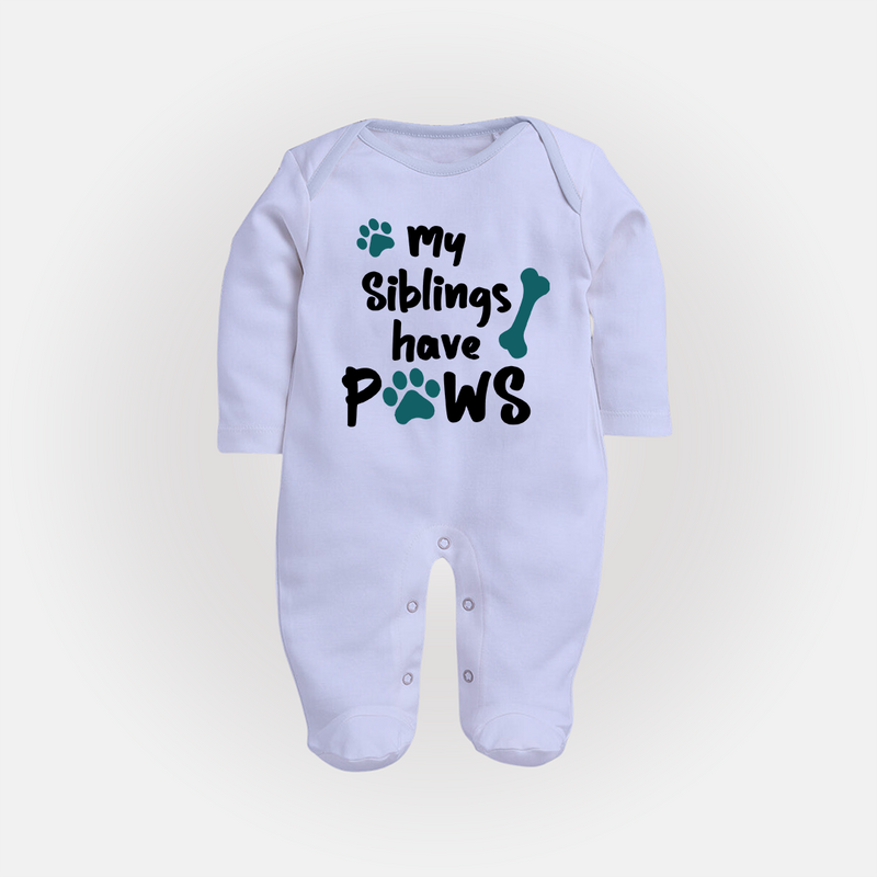 My Siblings Have Paws Sleep Suit | Custom Baby Sleep Suit for Animal-Loving Families - BABY BLUE - New Born (Chest 7.5")