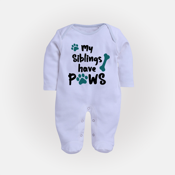 My Siblings Have Paws Sleep Suit | Custom Baby Sleep Suit for Animal-Loving Families - BABY BLUE - New Born (Chest 7.5")