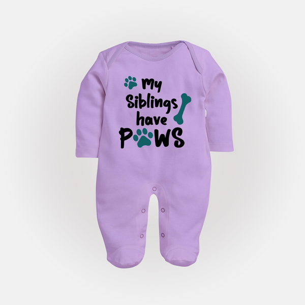 My Siblings Have Paws Sleep Suit | Custom Baby Sleep Suit for Animal-Loving Families - LILAC - New Born (Chest 7.5")