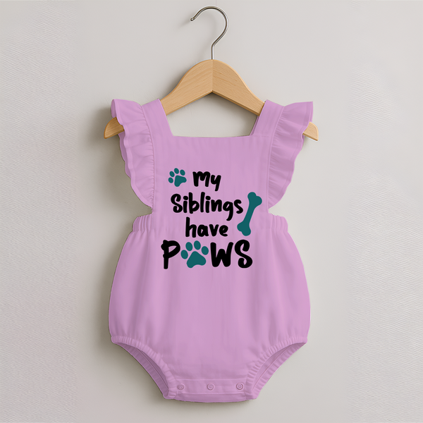 My Siblings Have Paws Romper Frock | Custom Baby Romper Frock for Animal-Loving Families - BABY PINK - 0 - 3 Months Old (Chest 19")