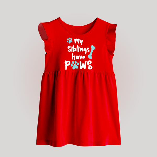 My Siblings Have Paws Baby Frock | Custom BabyFrock for Animal-Loving Families - RED - 0 - 3 Months Old (Chest 17")