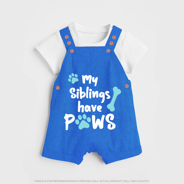 My Siblings Have Paws Dungaree | Custom Baby Dungaree for Animal-Loving Families - COBALT BLUE - 0 - 5 Months Old (Chest 18")