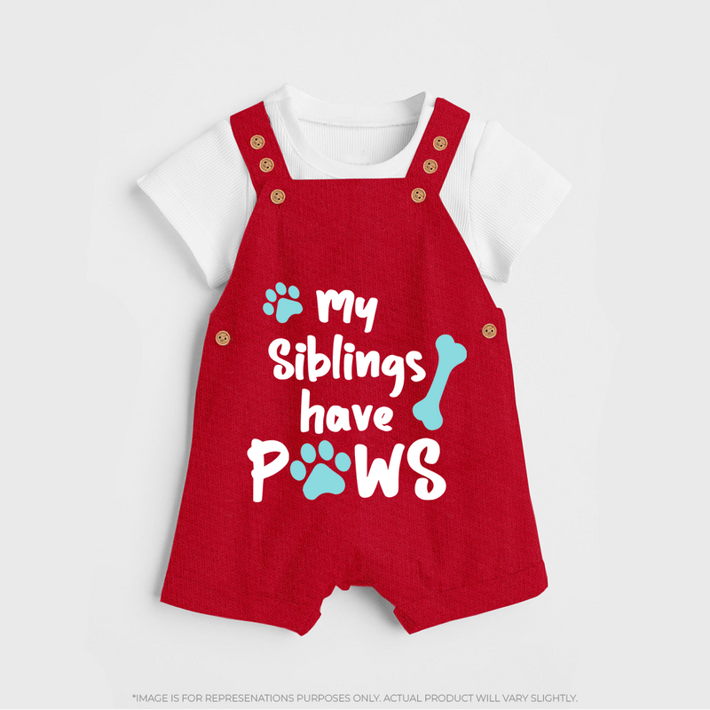 My Siblings Have Paws Dungaree | Custom Baby Dungaree for Animal-Loving Families - RED - 0 - 5 Months Old (Chest 18")