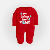My Siblings Have Paws Sleep Suit | Custom Baby Sleep Suit for Animal-Loving Families - RED - New Born (Chest 7.5")