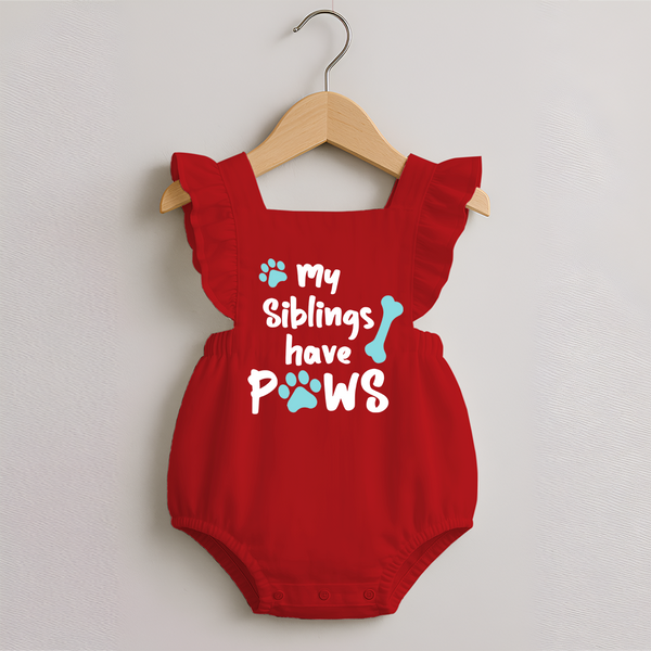 My Siblings Have Paws Romper Frock | Custom Baby Romper Frock for Animal-Loving Families - RED - 0 - 3 Months Old (Chest 19")