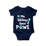 My Siblings Have Paws Romper | Custom Baby Romper for Animal-Loving Families - NAVY BLUE - New Born (Chest 14")