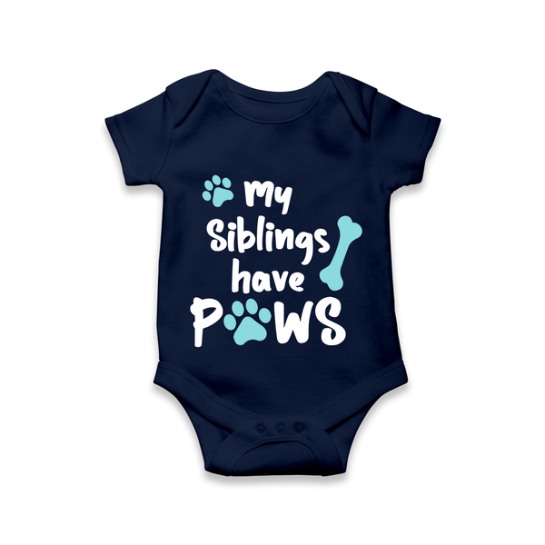 My Siblings Have Paws Romper | Custom Baby Romper for Animal-Loving Families - NAVY BLUE - New Born (Chest 14")