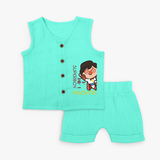 I Am A Super Boy - Cute Jabla Set for Babies - AQUA GREEN - 0 - 3 Months Old (Chest 9.8")