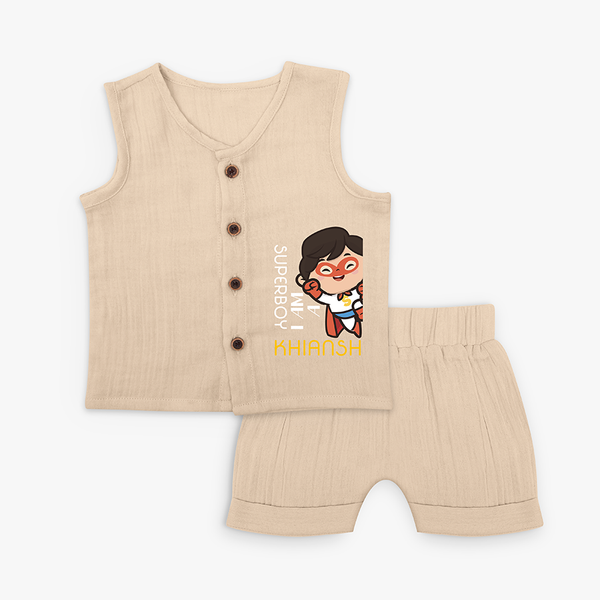 I'm A Super Boy - Cute Jabla Set For Babies - CREAM - 0 - 3 Months Old (Chest 9.8")