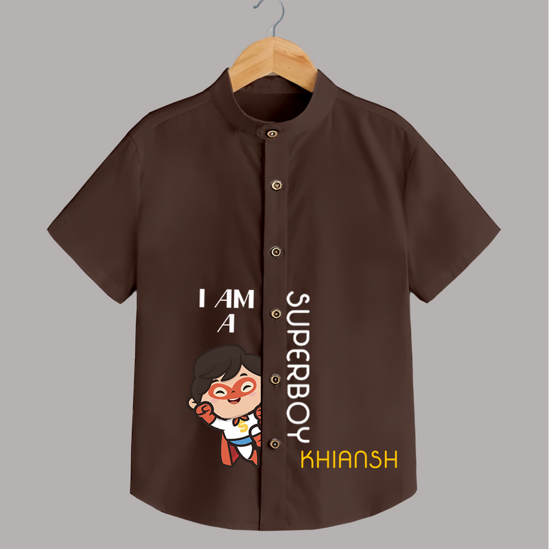 I Am A Super Boy Shirt | Personalized Shirt for Little Superheroes - CHOCOLATE BROWN - 0 - 6 Months Old (Chest 23")