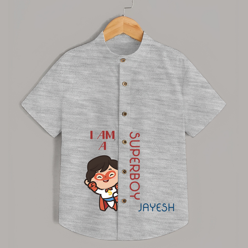 I Am A Super Boy Shirt | Personalized Shirt for Little Superheroes - GREY - 0 - 6 Months Old (Chest 23")