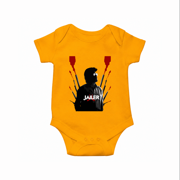 Jailer Silhouette Print Baby Romper - CHROME YELLOW - New Born (Chest 14")