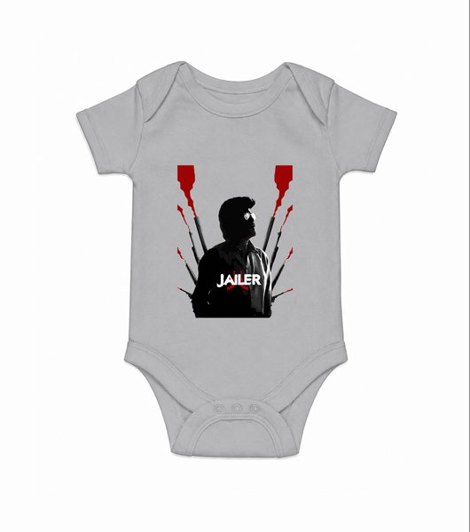 Jailer Silhouette Print Baby Romper - GREY - New Born (Chest 14")