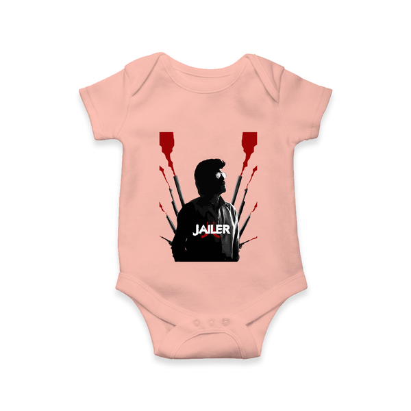 Jailer Silhouette Print Baby Romper - PEACH - New Born (Chest 14")
