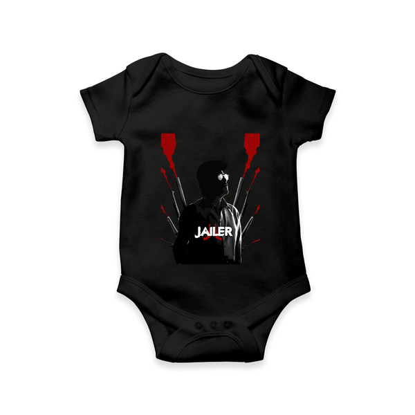 Jailer Silhouette Print Baby Romper - BLACK - New Born (Chest 14")