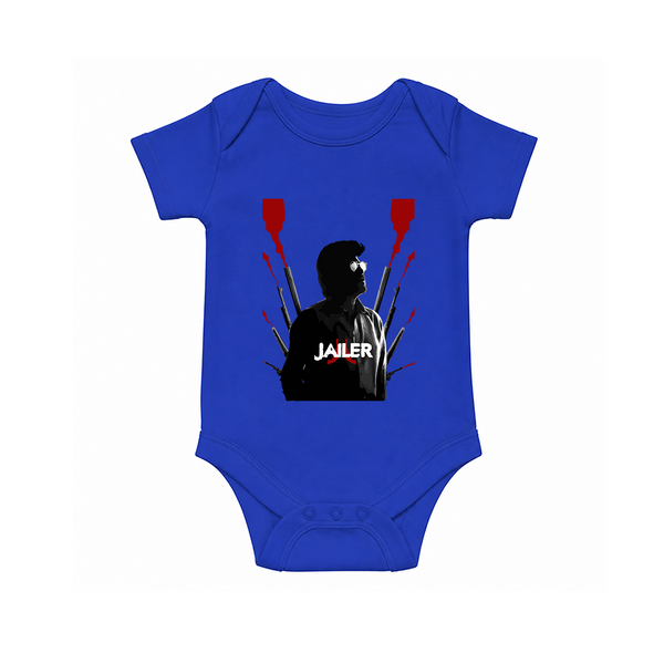 Jailer Silhouette Print Baby Romper - COBALT BLUE - New Born (Chest 14")