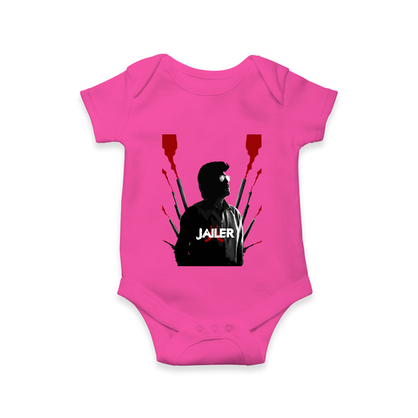 Jailer Silhouette Print Baby Romper - HOT PINK - New Born (Chest 14")