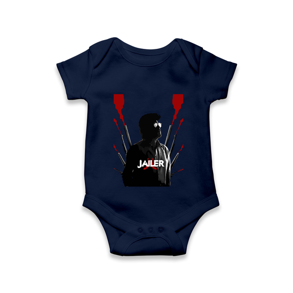 Jailer Silhouette Print Baby Romper - NAVY BLUE - New Born (Chest 14")