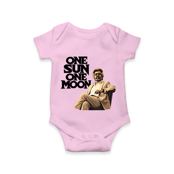One Sun One Moon Print Baby Romper - BABY PINK - New Born (Chest 14")