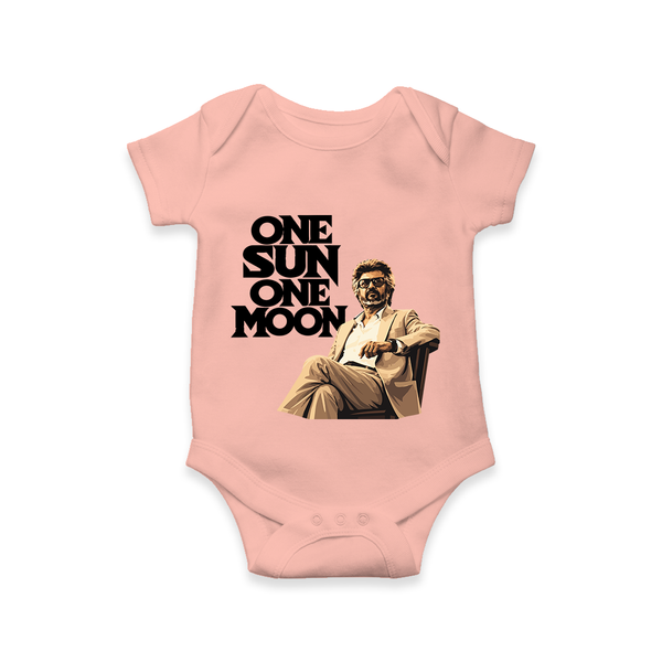 One Sun One Moon Print Baby Romper - PEACH - New Born (Chest 14")