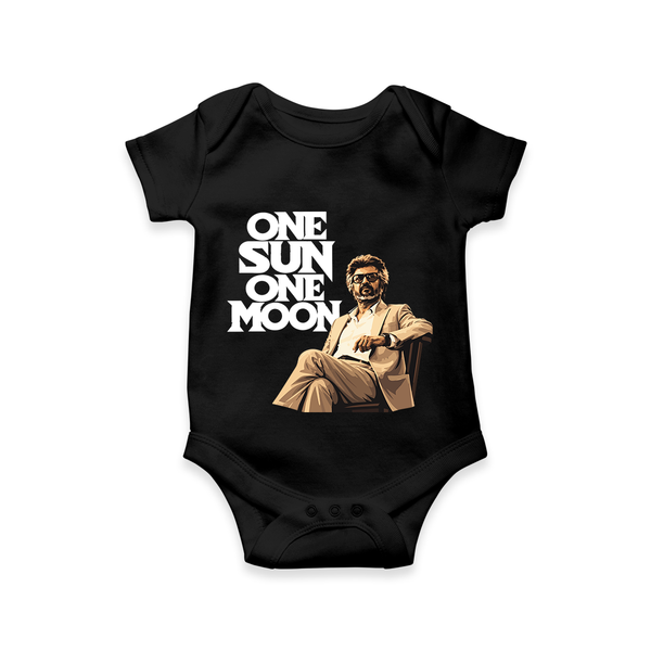One Sun One Moon Print Baby Romper - BLACK - New Born (Chest 14")