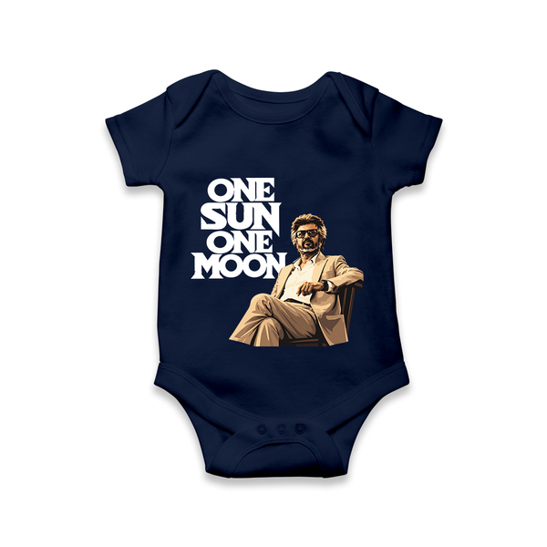 One Sun One Moon Print Baby Romper - NAVY BLUE - New Born (Chest 14")