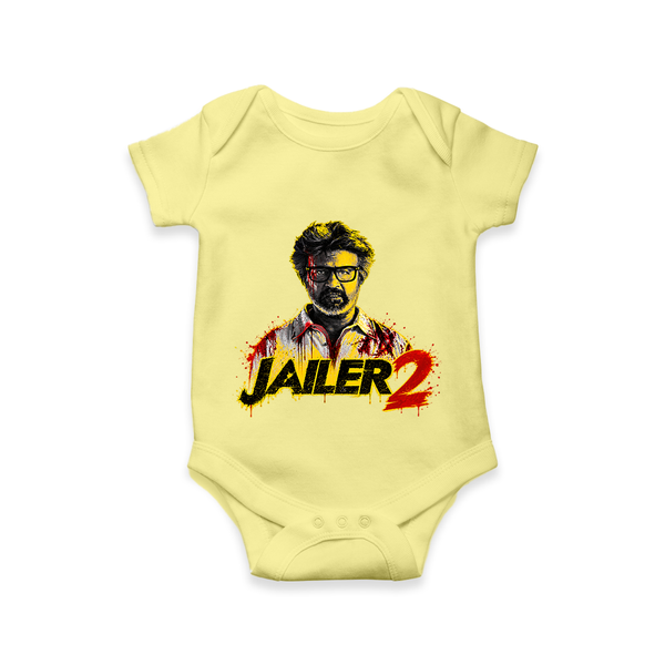 Jailer 2 Action Print Baby Romper - PASTEL YELLOW - New Born (Chest 14")